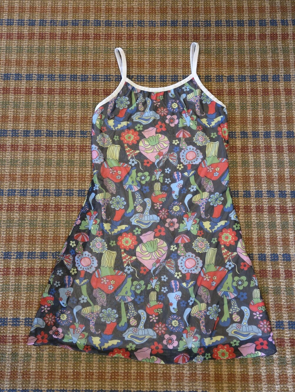 Mesh Trippy Mushroom Spaghetti Strap Psychedelic Festival Rave Dress Size Small
